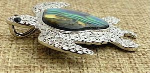 Abalone Sterling Silver Turtle Pendant