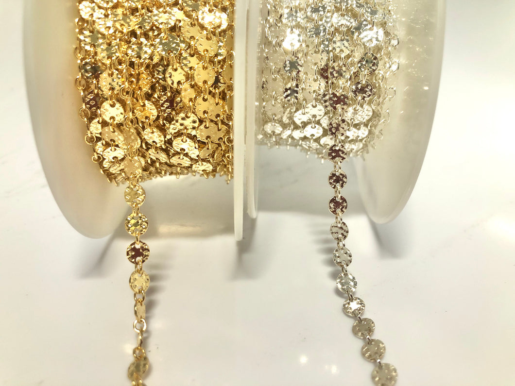 4mm Round Bar Chain Flat Diamond Textured, 14k Gold Filled, Sterling Silver, Sku#SM957FD