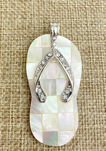 Mother of Pearl Silver Plated Crystal Slipper Pendant Sku#M781