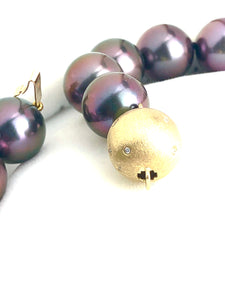 Aubergine AAA / AA with 14K gold & 18K diamond ball clasp pearl necklace , SKU# 070776