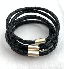 Black Braided Leather Magnetic Bracelet Sku#501222507LM