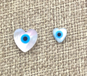 Mother Of Pearls Heart Beads, Small Heart Beads, Medium Heart Beads, Blue Eye Beads, Evil Eye Beads