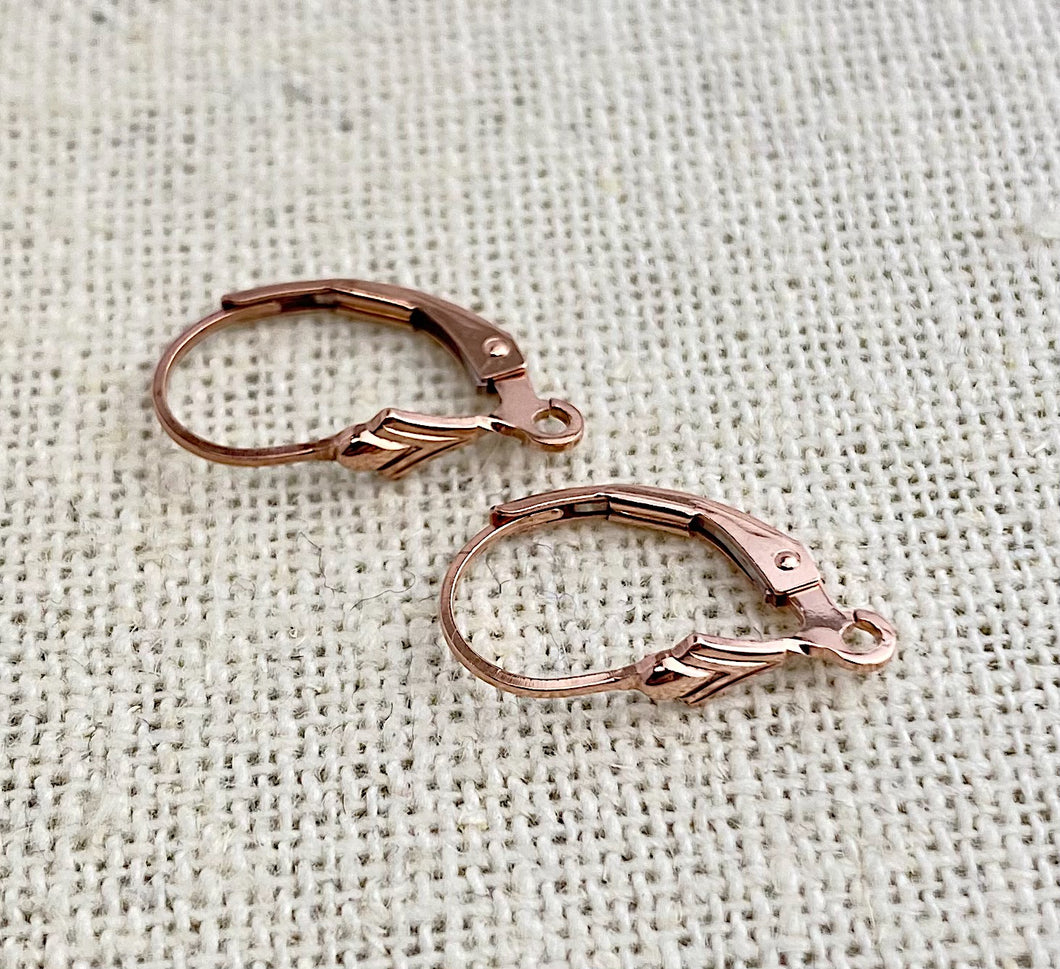 Rose Gold Filled Fleur De Lis Leverback w/Ring
