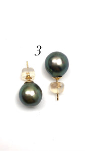 Tahitian pearl earring stud with 14KGF ear backings, SKU#070782