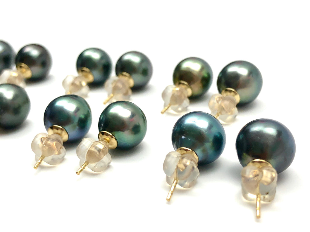 Tahitian pearl earring stud with 14KGF ear backings, SKU#070782