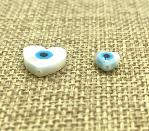 Mother Of Pearls Heart Beads, Small Heart Beads, Medium Heart Beads, Blue Eye Beads, Evil Eye Beads