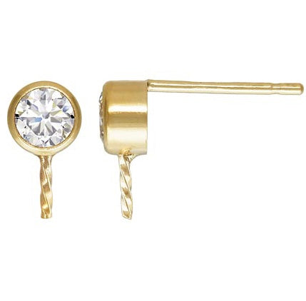 4MM White 3A CZ Bezel Post Earring w/Peg