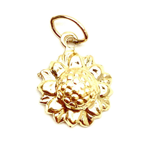 14K Solid Gold Sunflower Charm