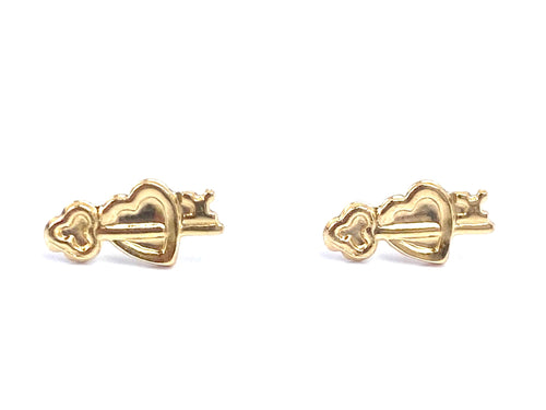 14KGF Key & Heart Studs , Sku#79-4
