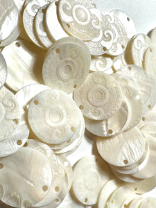 White Mother Of Pearl Shell, Circle Mother Of Pearl, Carved MOP, Sku#M3004