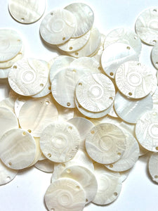 White Mother Of Pearl Shell, Circle Mother Of Pearl, Carved MOP, Sku#M3002
